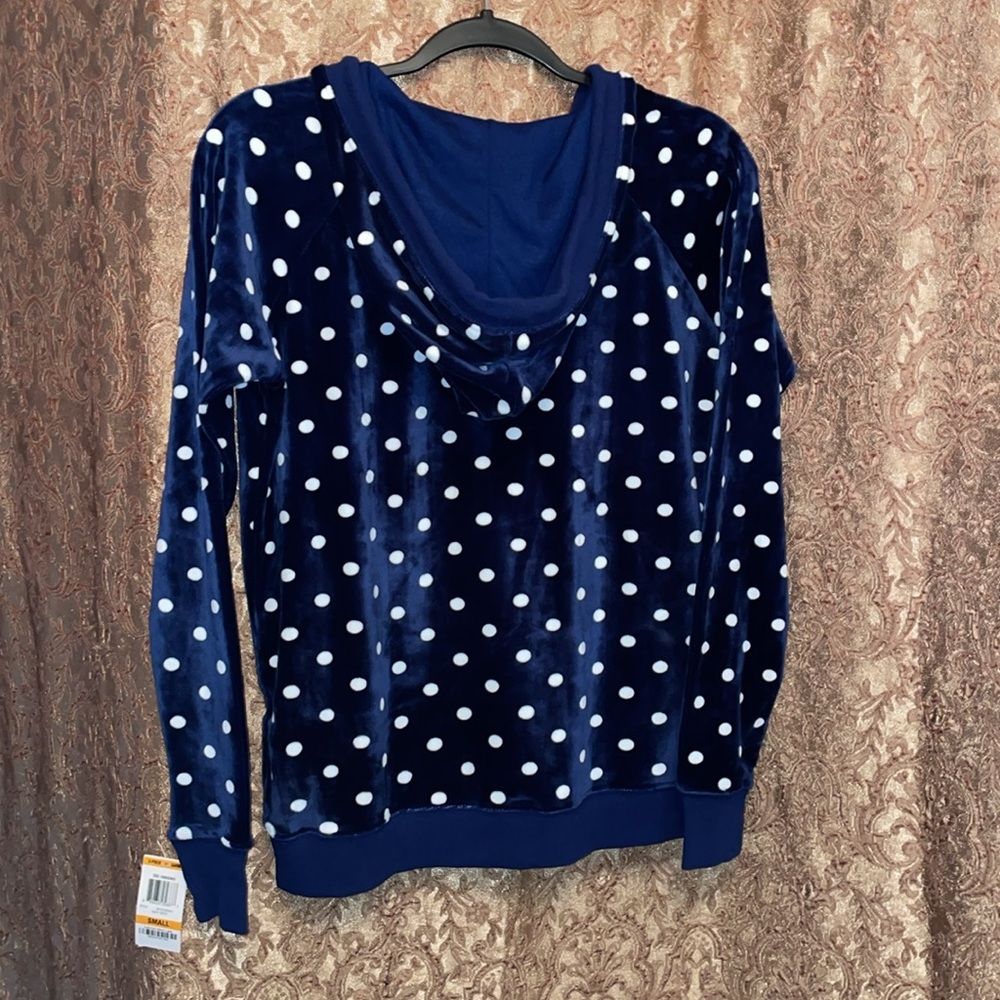 NWT JENNI Women’s size Small Polka Dot Navy Hoodie - Picture 2 of 8